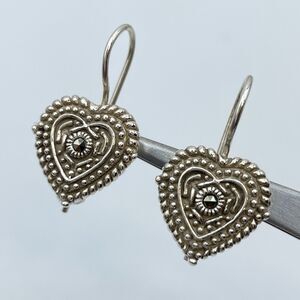 925 Sterling Silver Heart Hoop Dangle Earrings Marcasite Rhinestone Boho Classic
